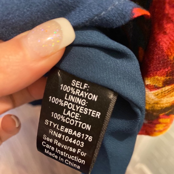 Blu Pepper Navy Floral Bohemian Keyhole Dress Med - Picture 5 of 7